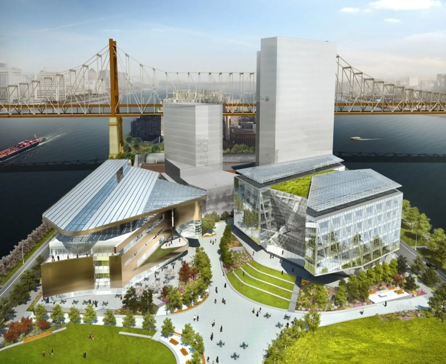A rendering of the future campus center at Cornell Tech on Roosevelt Island.