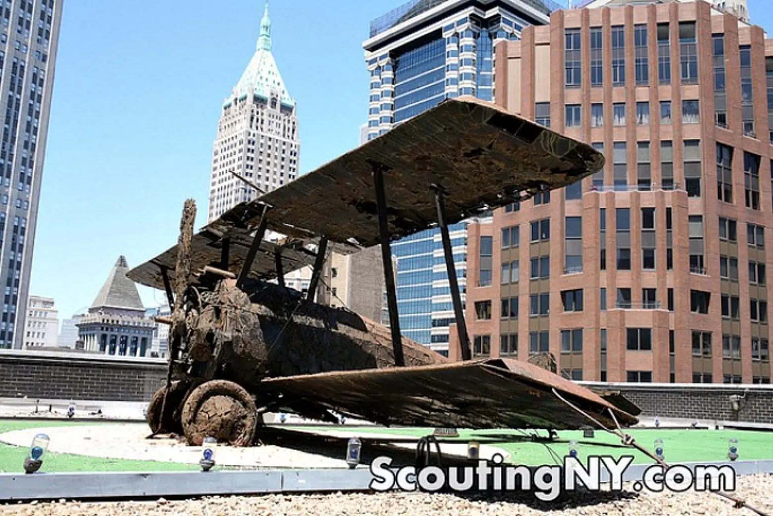 WWI fighter plane, 77 Water Street, British Sopwith Camel, NYC public art, William Kaufman Organization