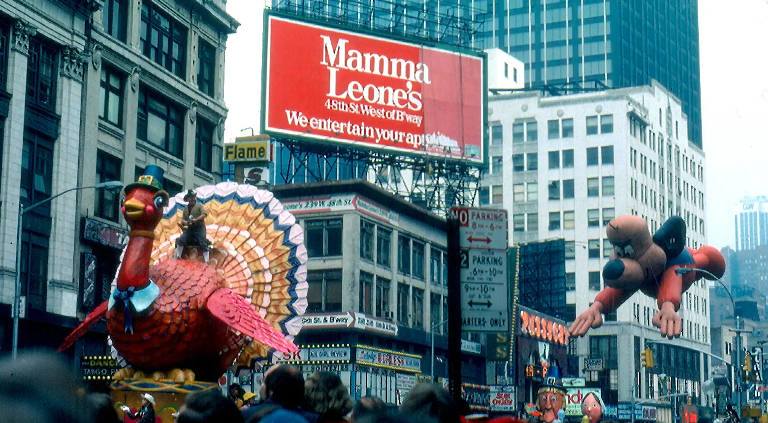 The Macy's Thanksgiving Day Parade passes through Times Square in 1979.
