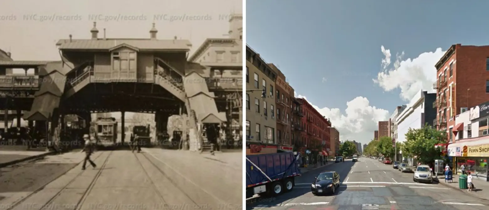 116th Street and Third Avenue, East Harlem historic photos, elevated train in Harlem, NYC then and now photos