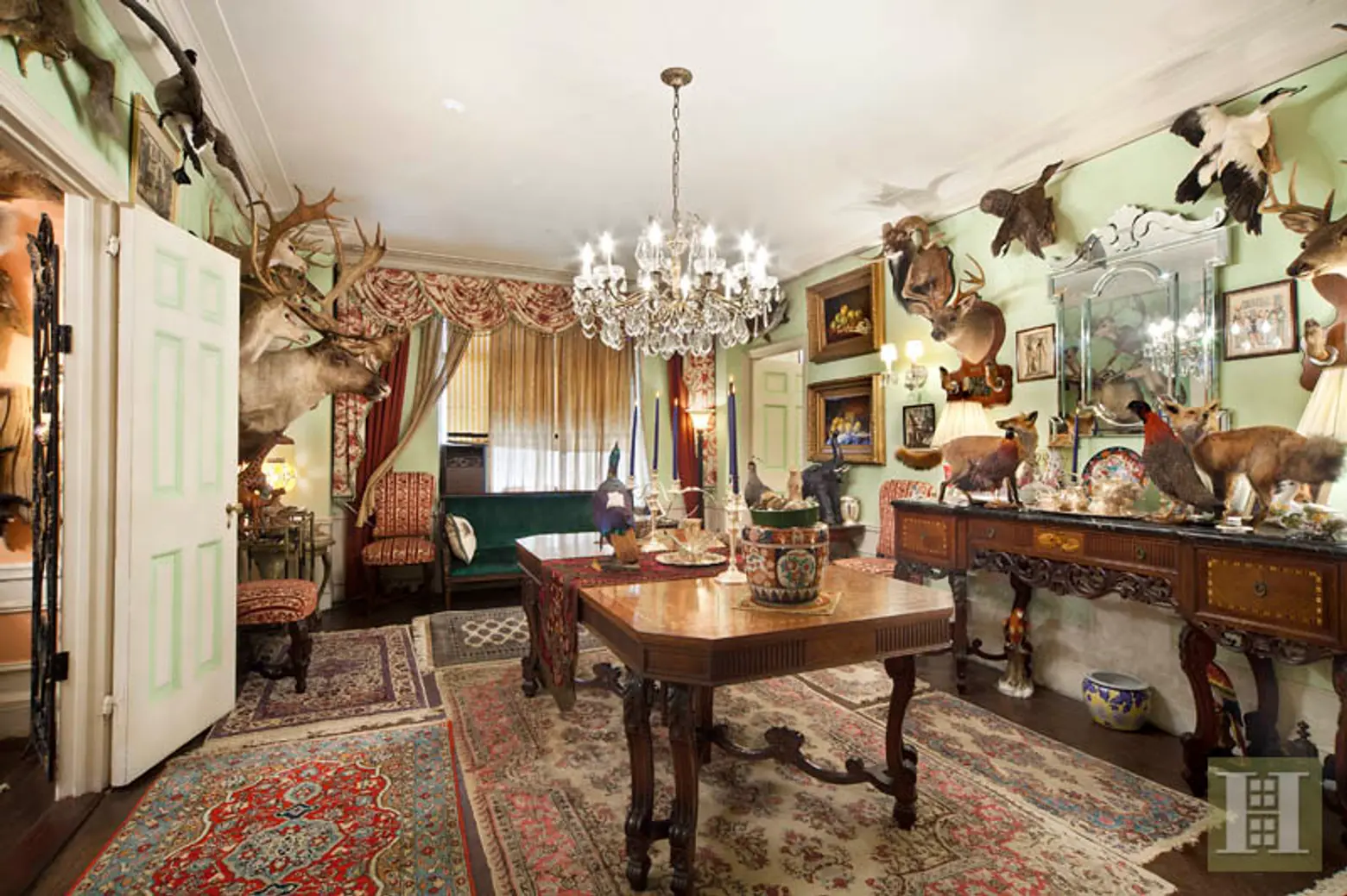 211 Central Park West, taxidermy apartment, apartment interior, with animals