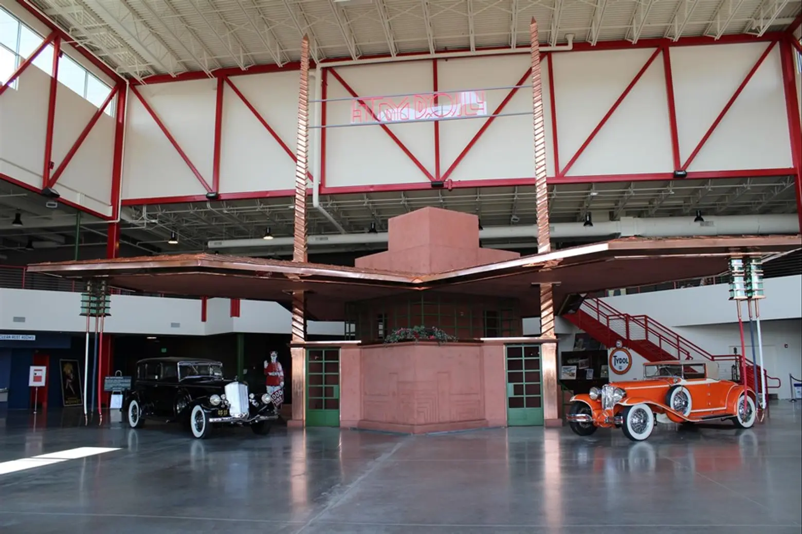 A full-scale model of Frank Lloyd Wright's unbuilt gas station design