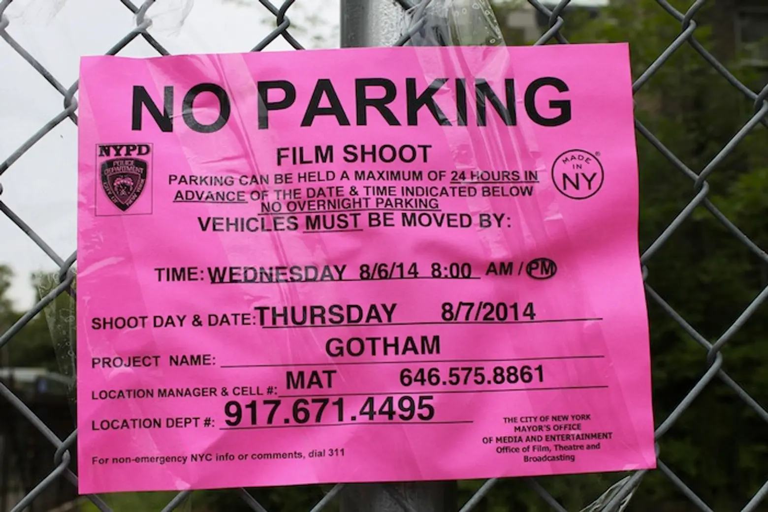 Film Shoot, Movie Set, No Parking
