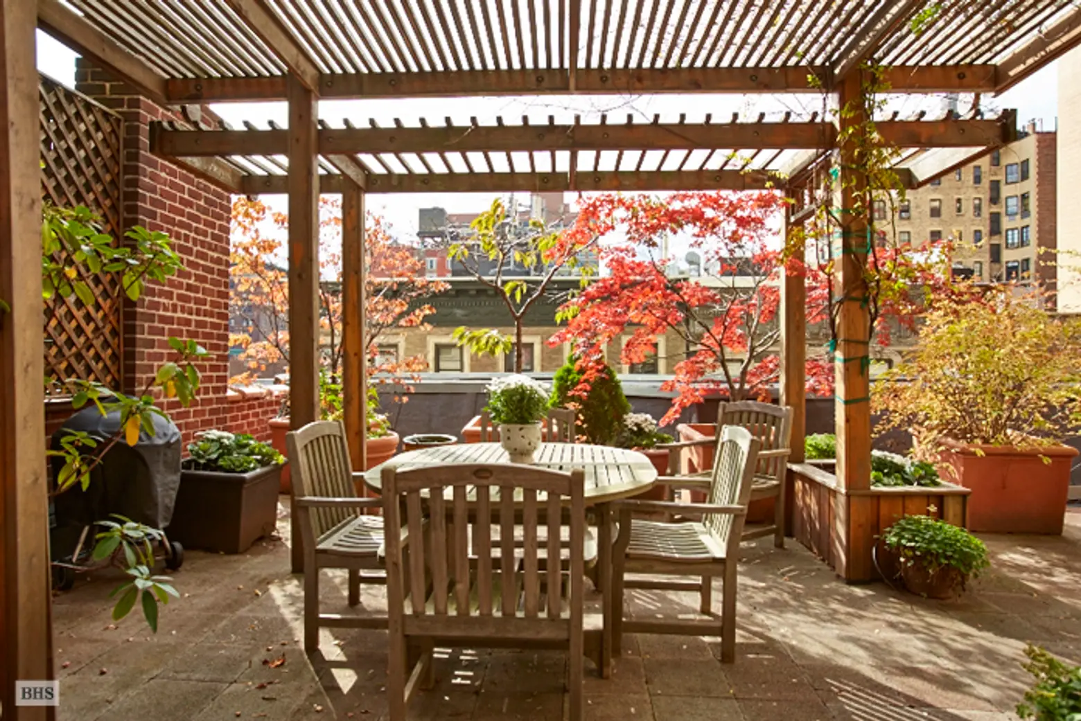 255 West 92nd Street, irrigated rooftop terrace with pergola, country chic renovation