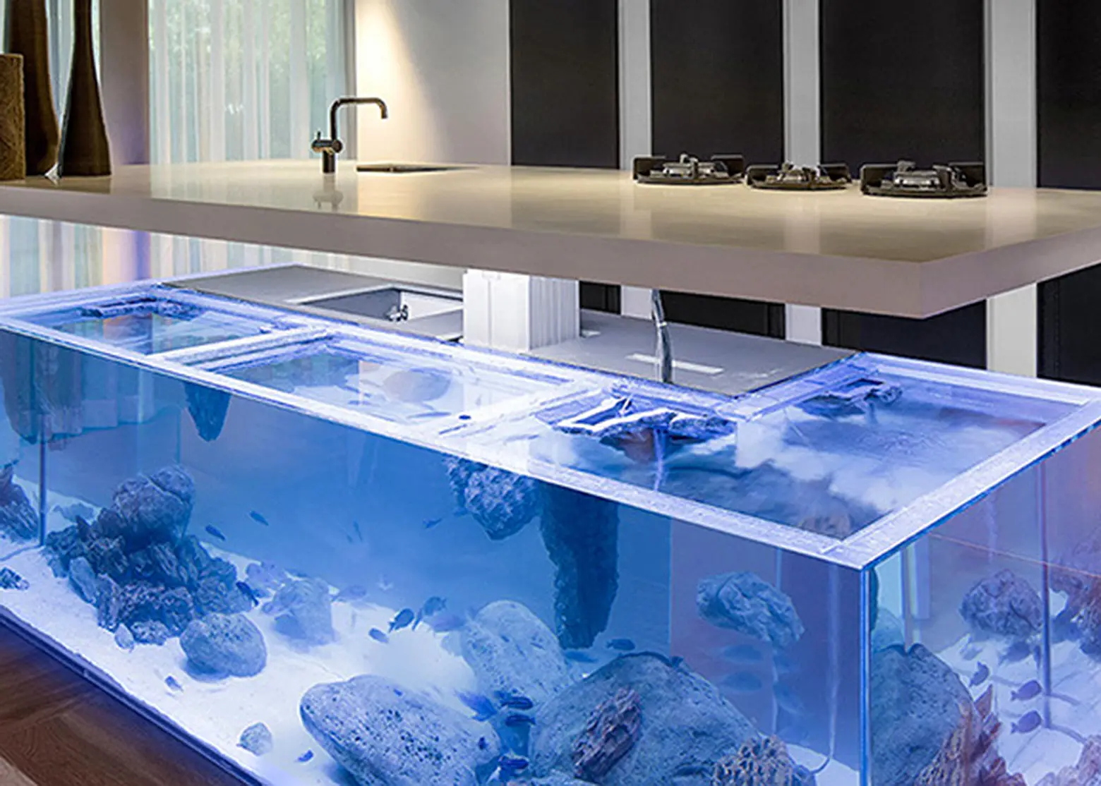 Robert Koleni, Ocean Kitchen, Corian, fish Aquarium, limited edition design, innovative fish tank, Dutch design