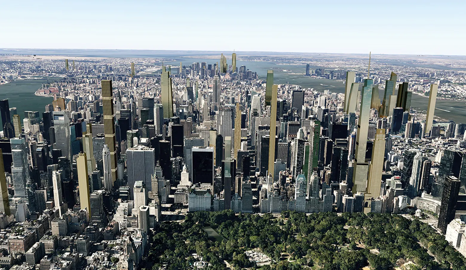 Future NYC, Central Park shadows, accidental skyline
