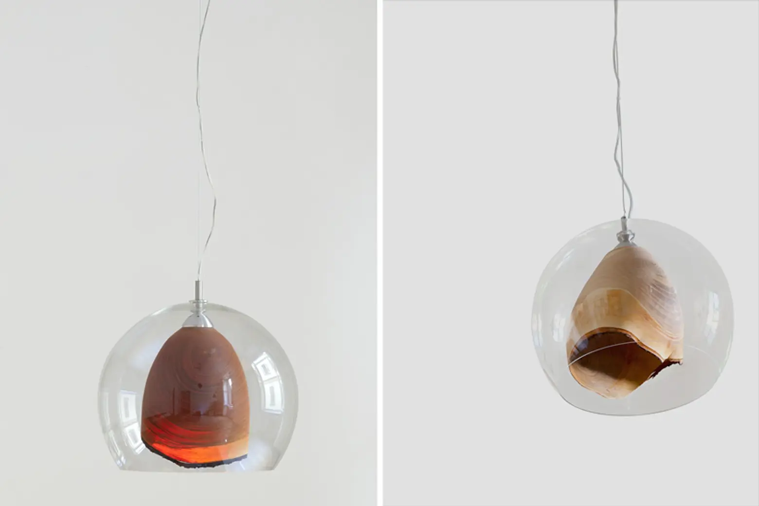 Teca Lamp, Slow Wood, blown glass, hand-turned wood