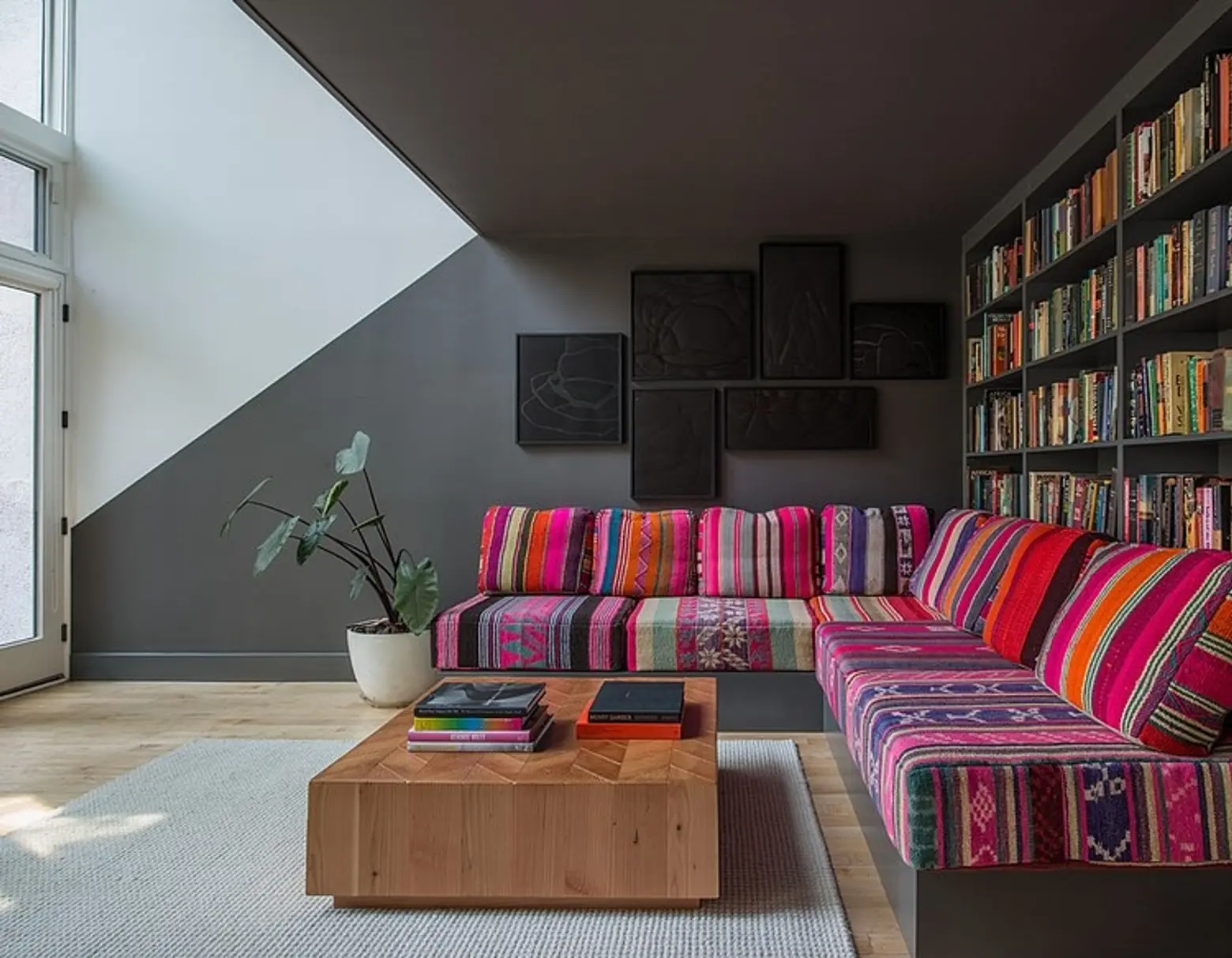 Jessica Helgerson interior Design, Chelsie Lee, bold colors, couch of vintage Peruvian blankets