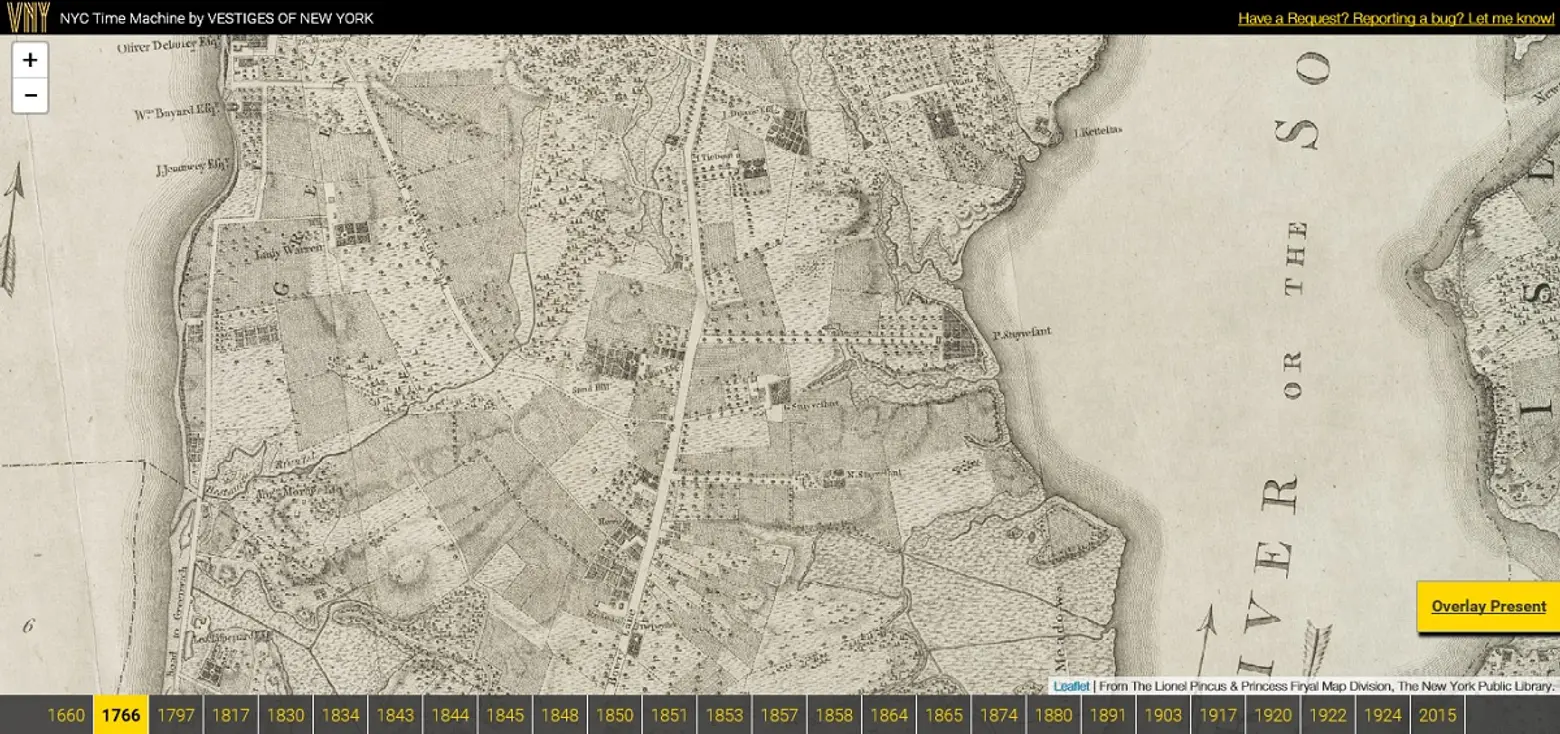 NYC Time Machine, Vestiges of New York, NYC historic maps