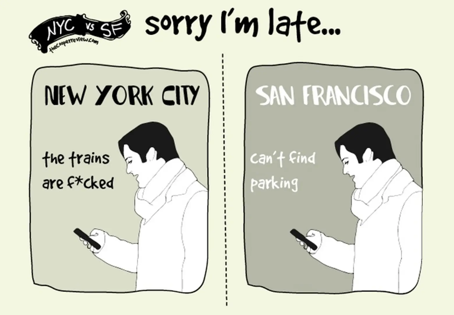 NYC vs. San Francisco, cartoonist Sarah Cooper