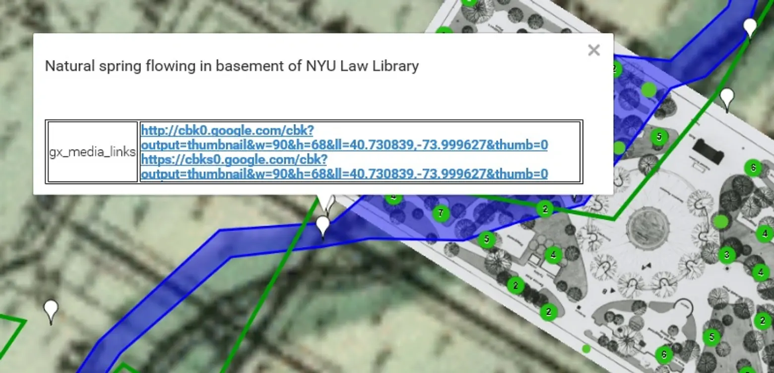 WSP Eco Map, Washington Square Park, NYC tree maps, Minetta Brook