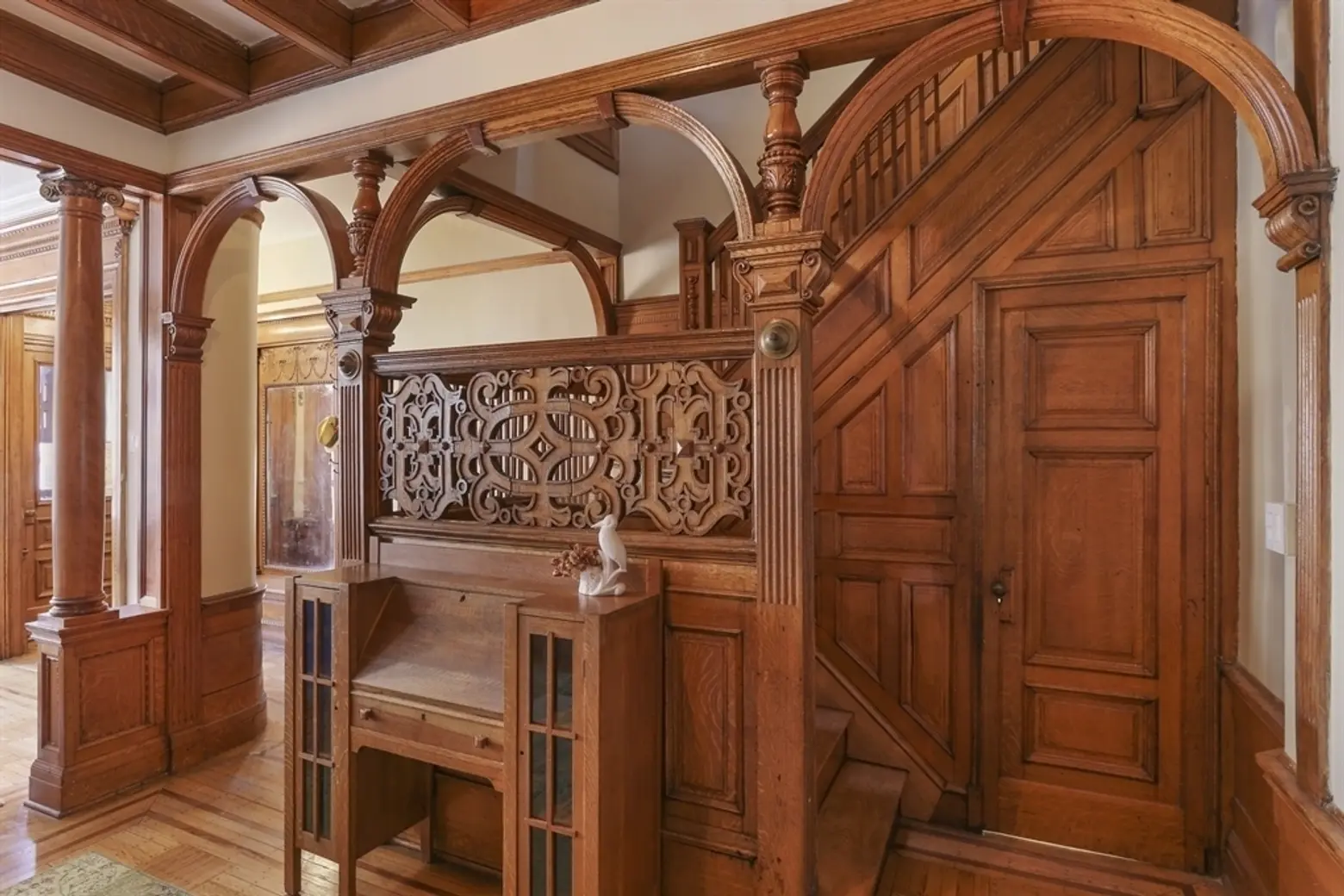 51 Midwood Street, William A.A. Brown, William M. Miller, grand center stair with arches and chinoiserie lattice work