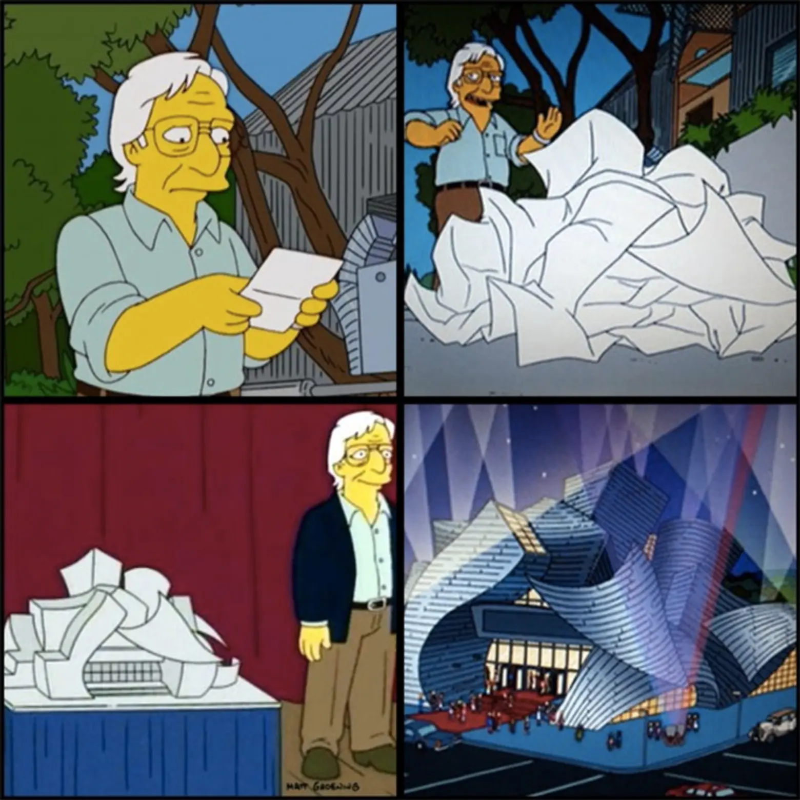 frank gehry on the simpsons, frank gehry crumpled up paper