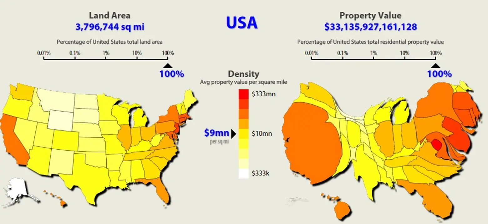 U.S. Property Values, cartograms, Metrocosm