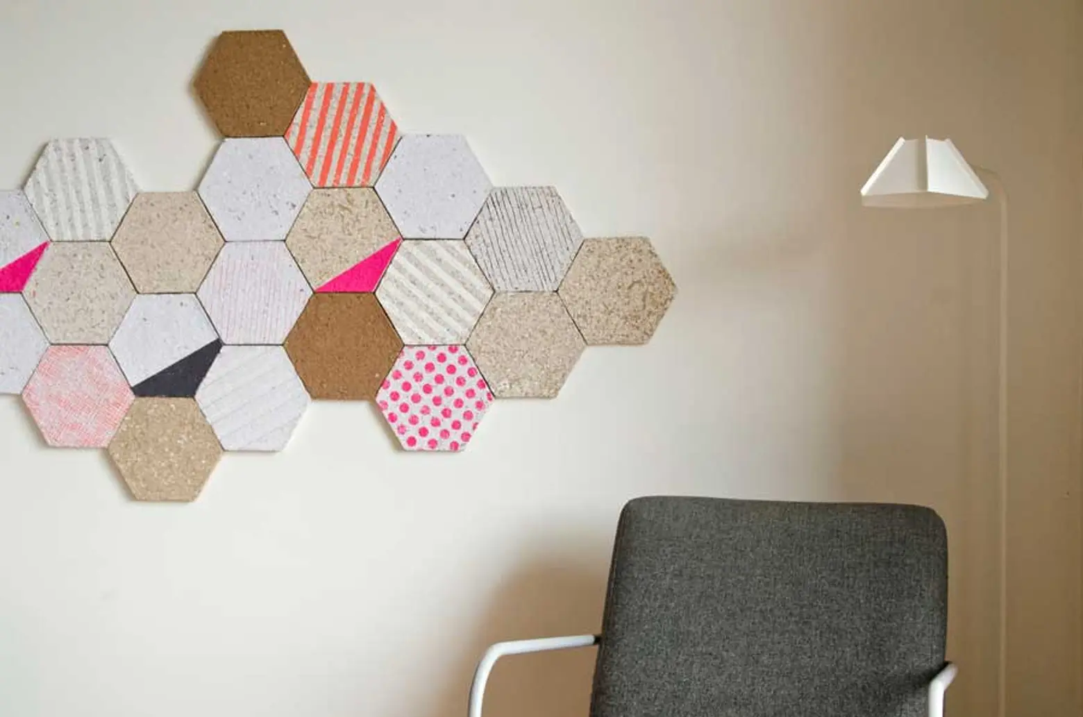 Dear Human, hexagonal tiles, recycled paper, Wallpapering, insulation tiles, custom made design, wall tiles, decorative wall design