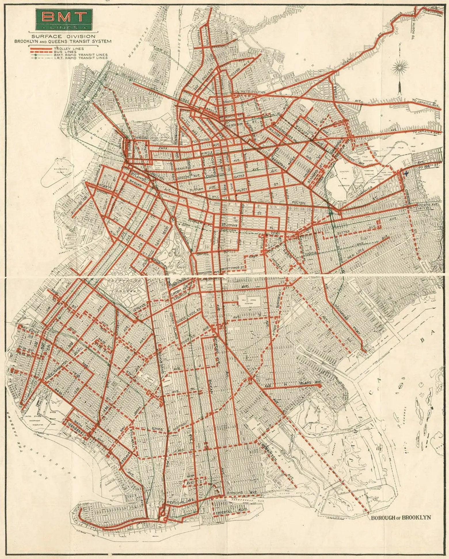 1930s brooklyn bmt, Brooklyn trolley map