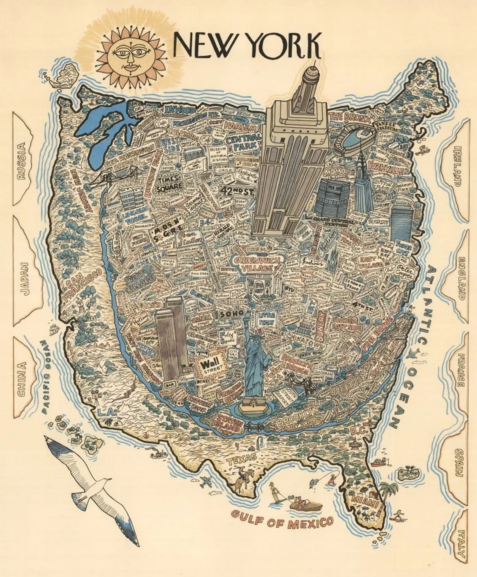 nyc worldview, nyc as center of the world, greatest city on earth, map of nyc