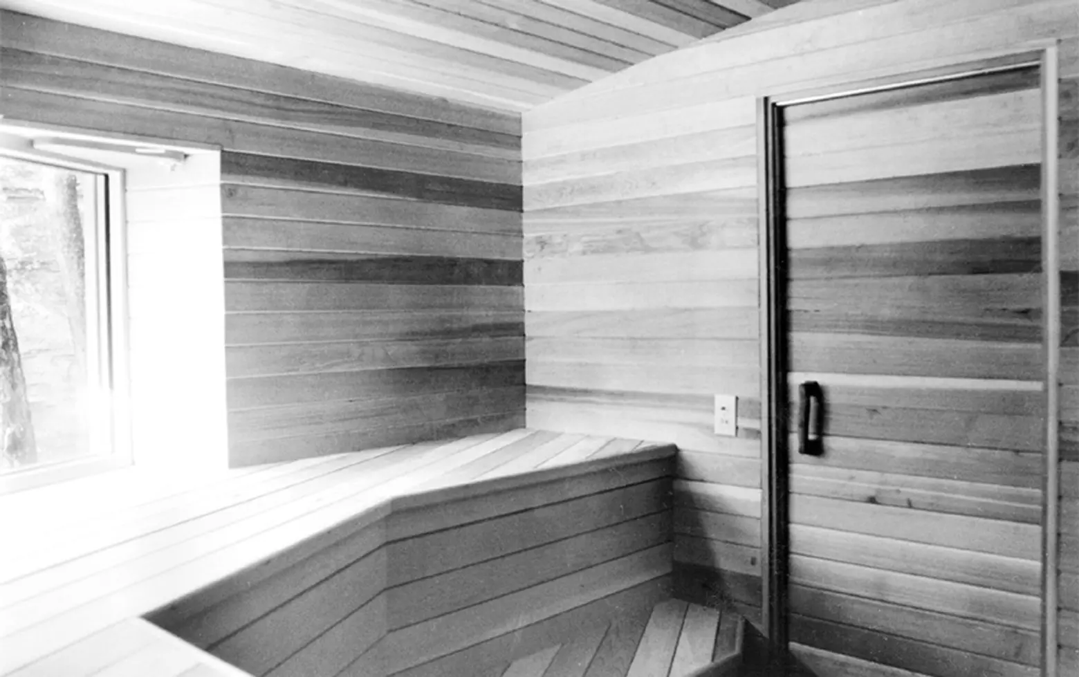 Dan Hisel, mirrored sauna, Cadyville Sauna, Cadyville, blend in the forest, cedar wood, 