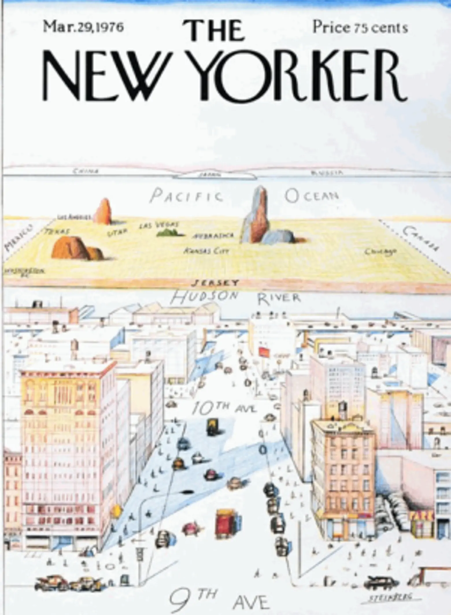 Saul Steinberg, View of the World from 9th Avenue, New Yorker covers, NYC far west side