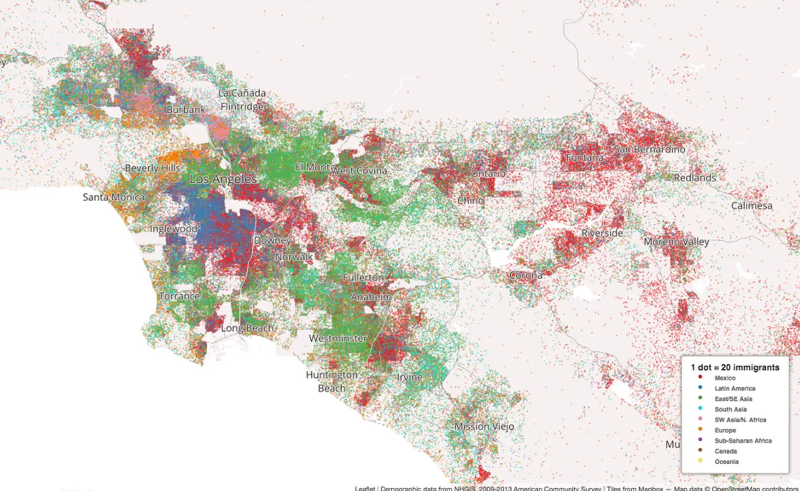 Mapping Immigrant America, Kyle Walker, immigration map, Los Angeles population map
