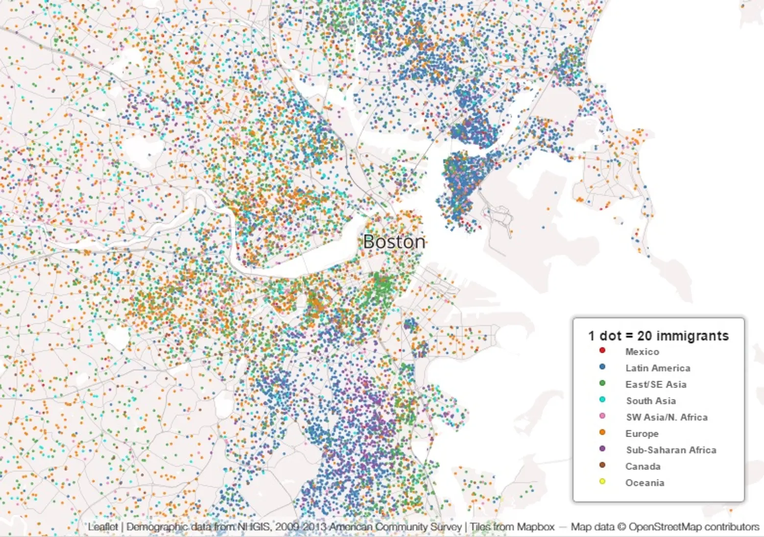 Mapping Immigrant America, Kyle Walker, immigration map, Boston population map