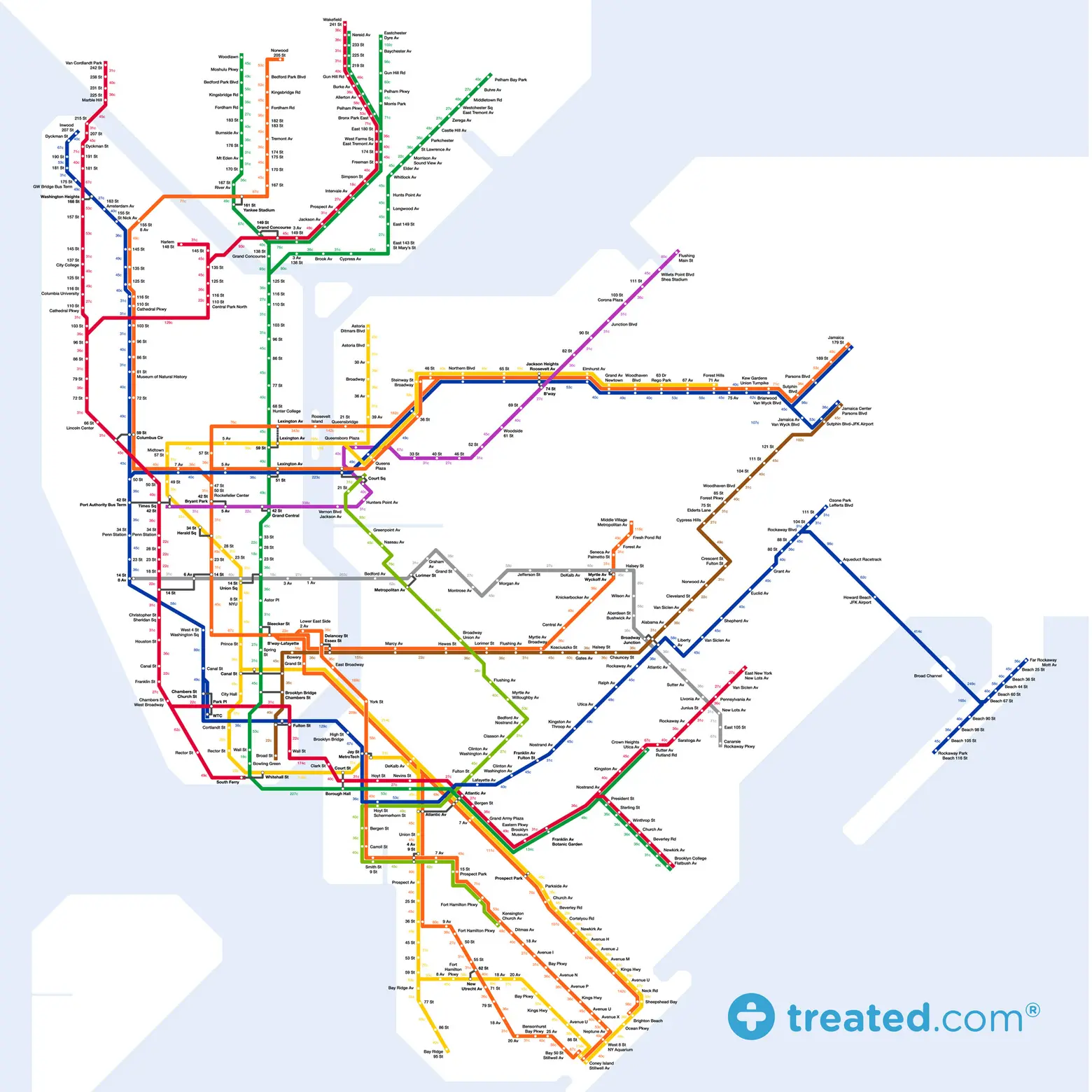 NYC subway calories map, NYC subway maps, Treated