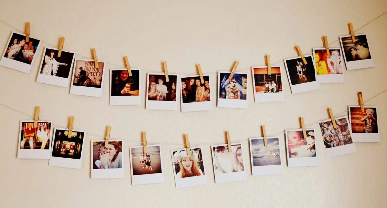 Photos hanging on a string