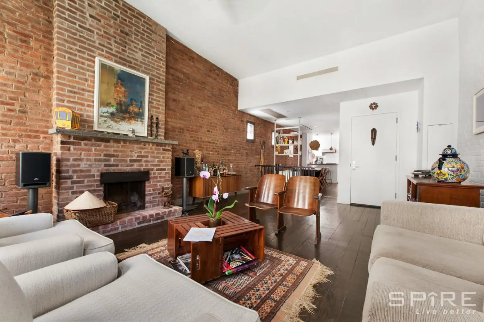 228 East 22nd Street, living room, exposed brick, duplex rental