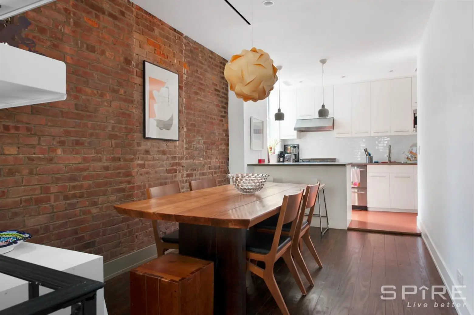 228 East 22nd Street, dining room, exposed brick, duplex rental