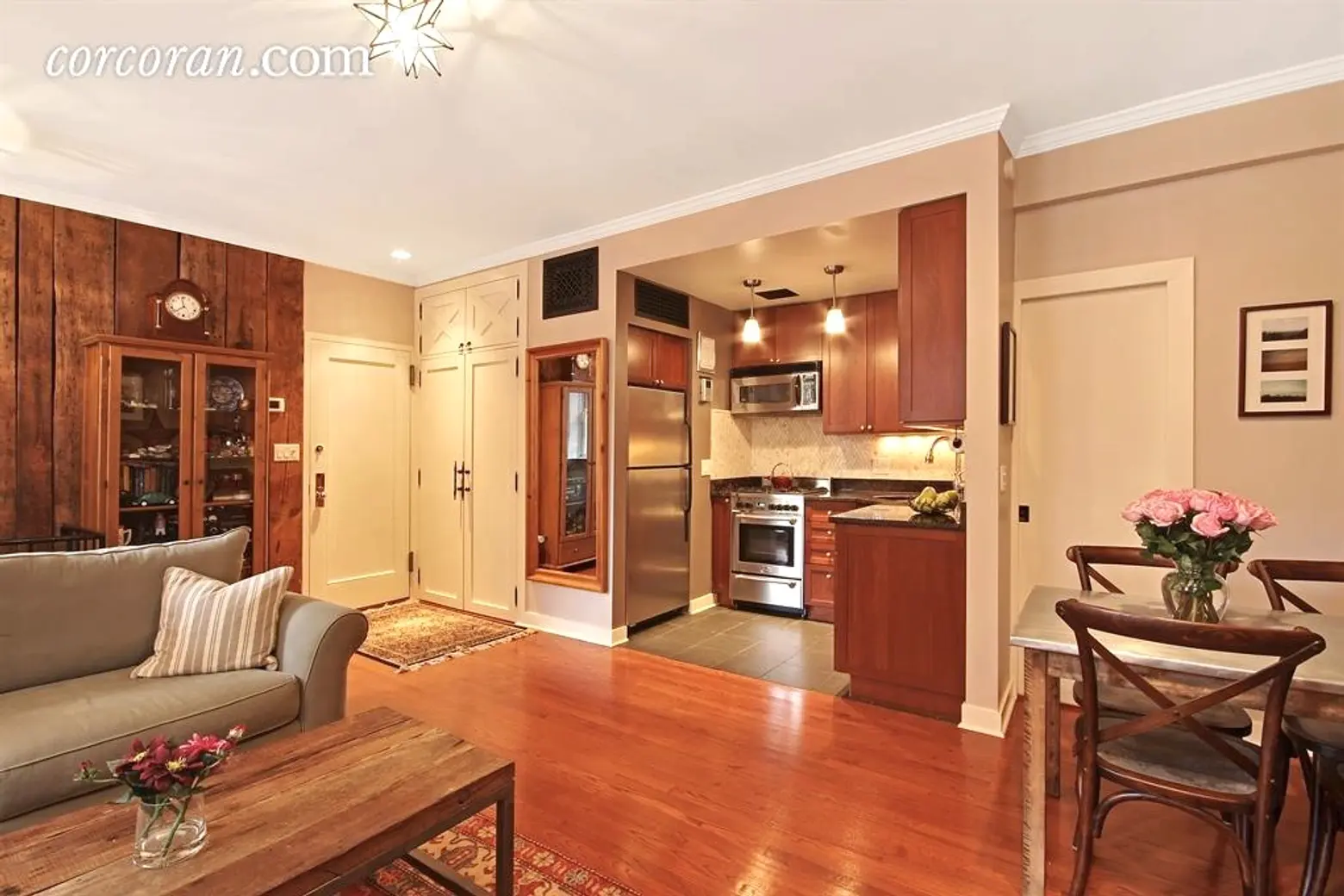 337 West 20th Street, muffin house, one-bedroom co-op, chelsea, kitchen, living room 