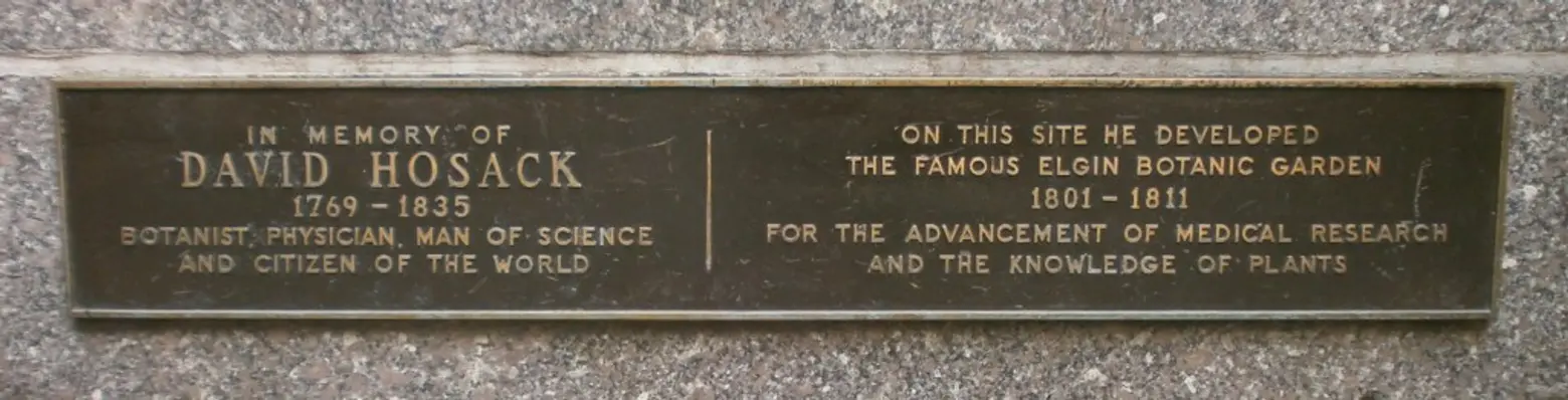 Elgin Botanic Garden, David Hosack, Rockefeller Center plaque