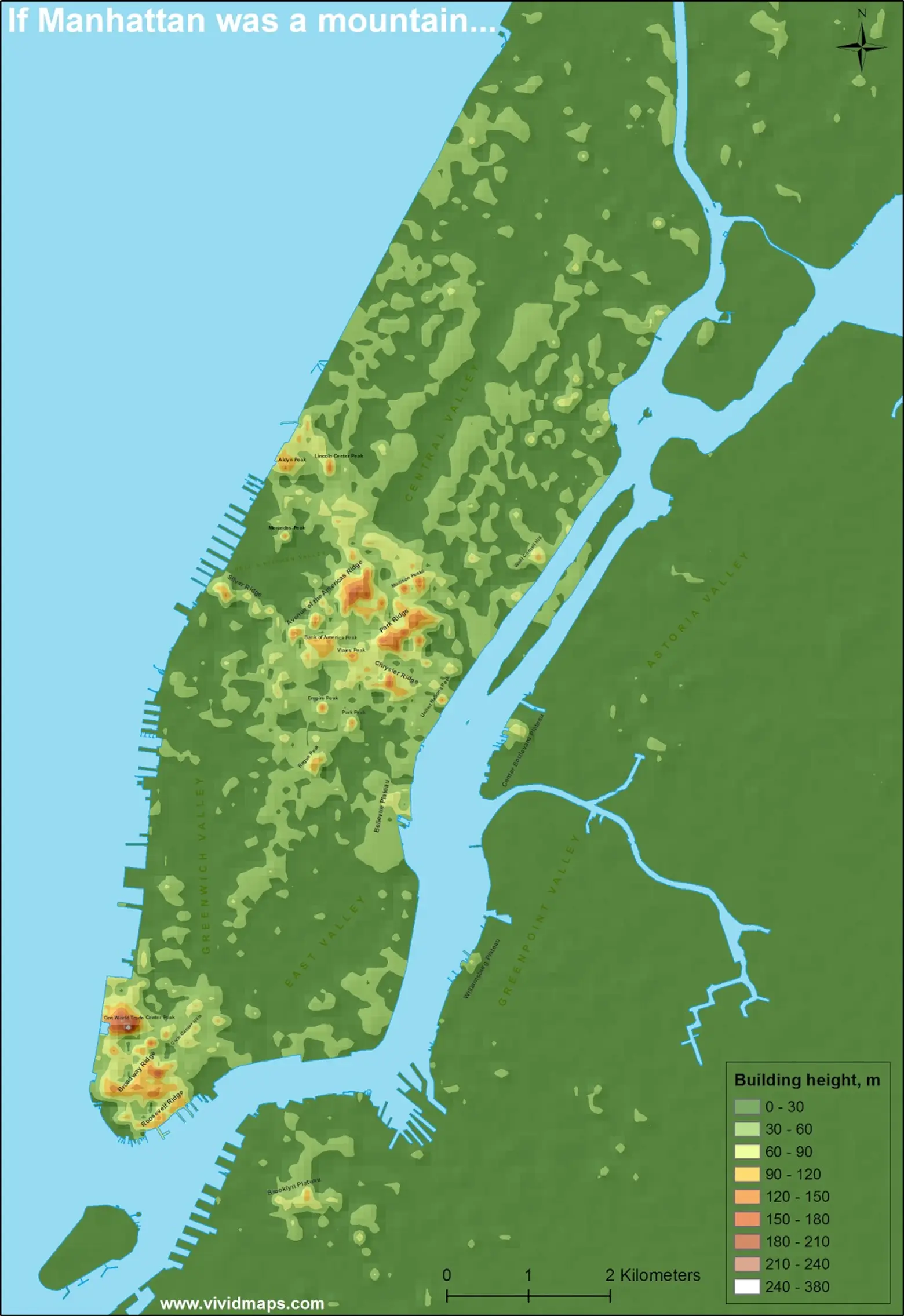 If Manhattan Was a Mountain, Manhattan maps, Vivid Maps