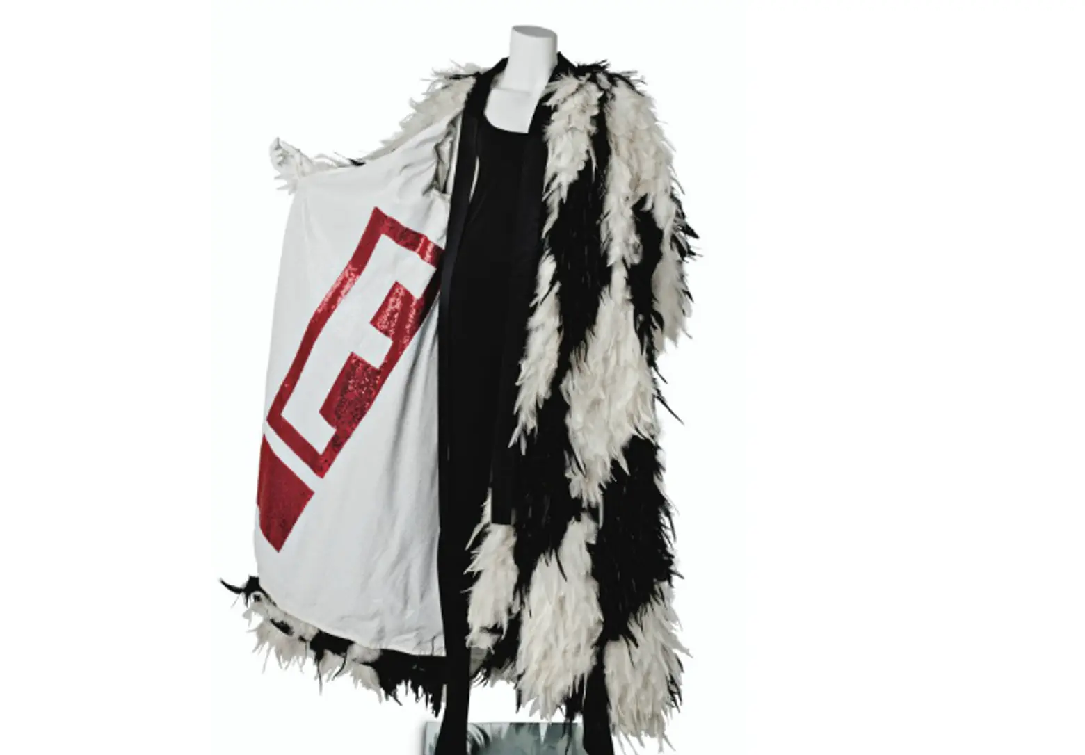 A BLACK AND WHITE FEATHER COAT