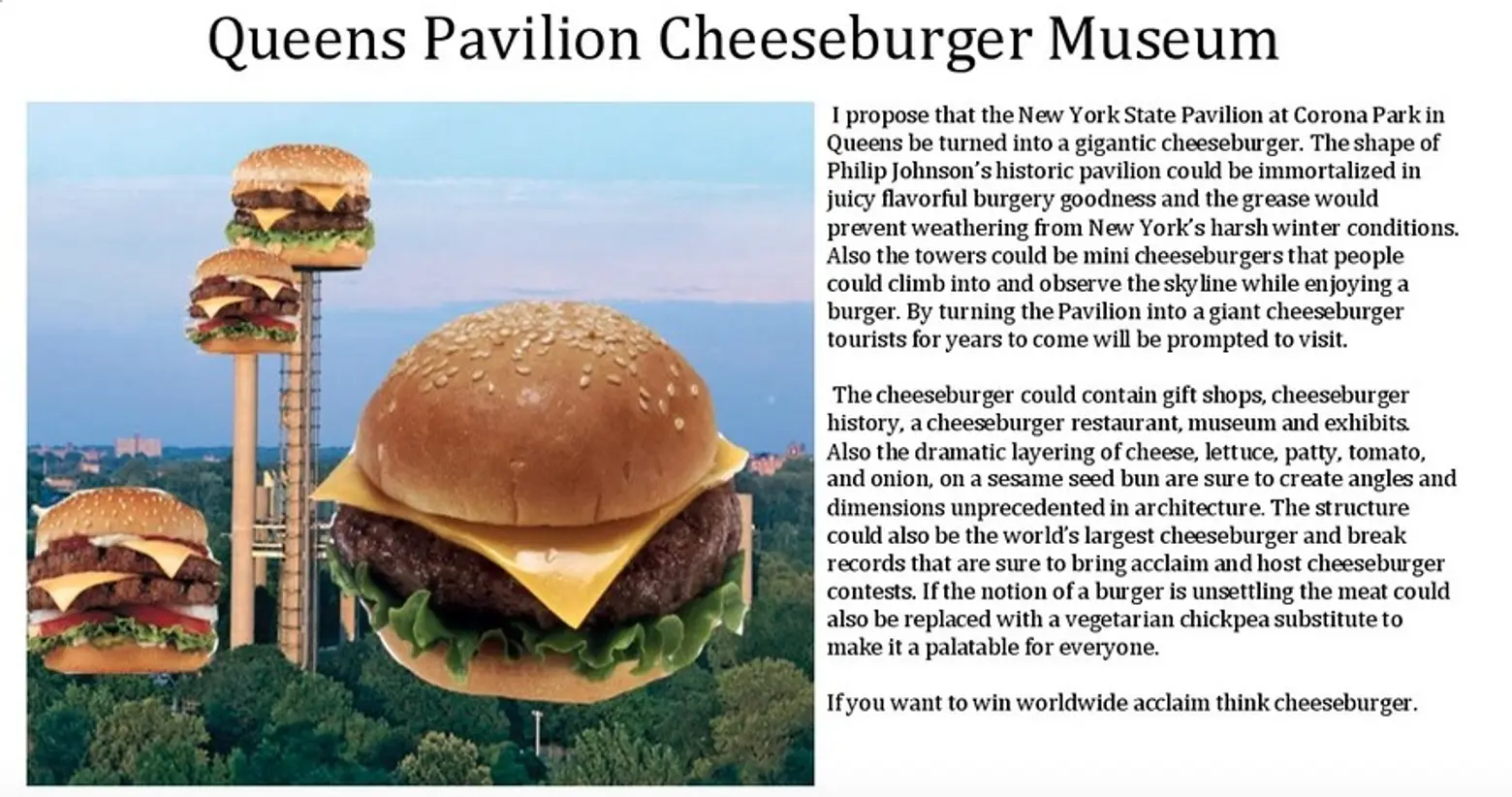 NY State Pavilion-Competition-Cheeseburger Musuem