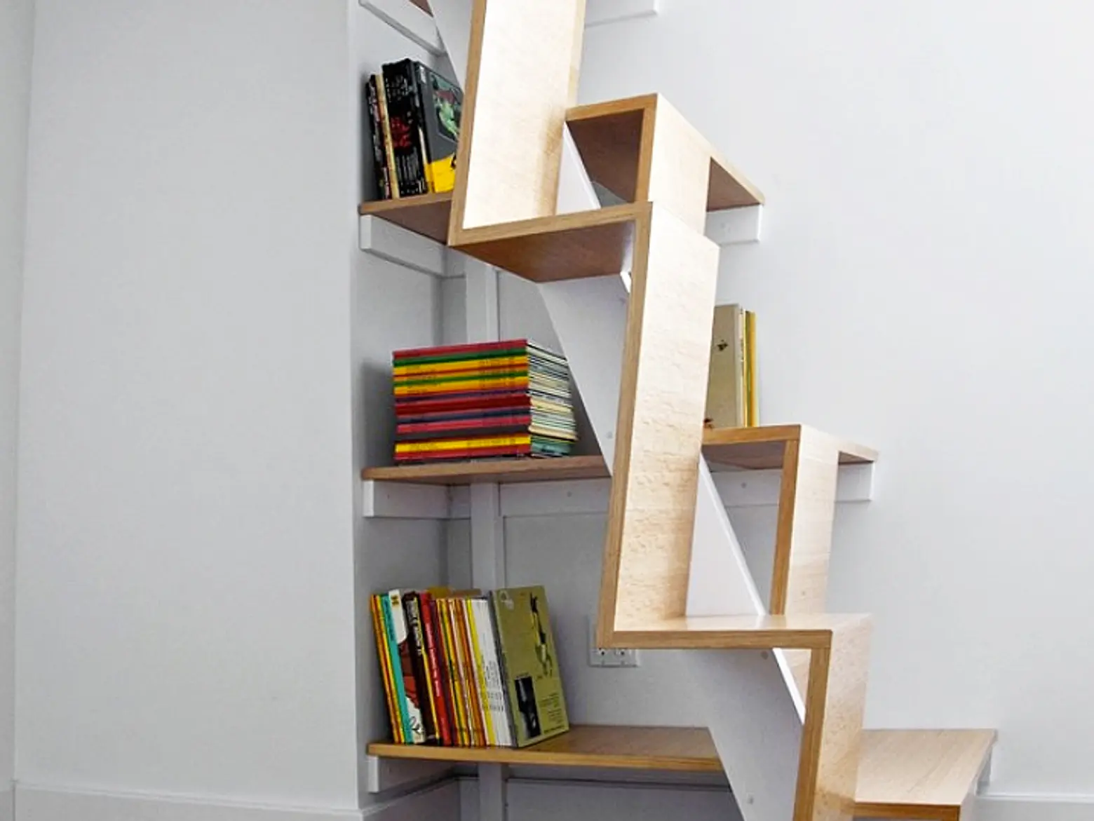 Brooklyn apartment condo stairs bookcase loft bed M modern design