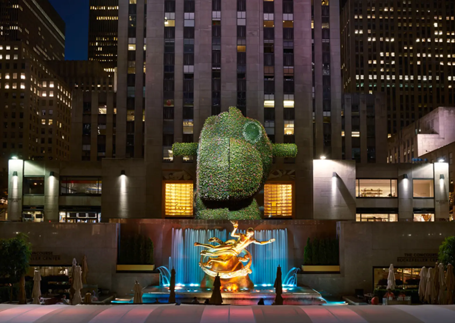 Giant Rocking Horse Head Sculpture by Jeff Koons Going Up at Rockefeller Center