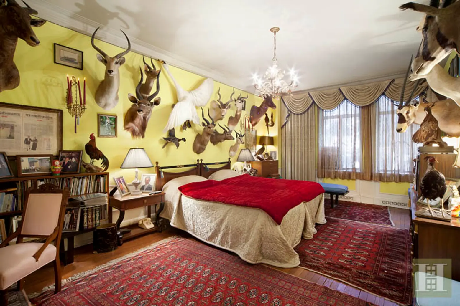 211 Central Park West 3J, taxidermy apartment, apartment interior, with animals
