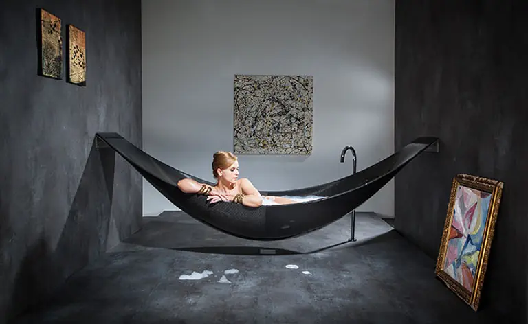 Splinter Works’ Futuristic Carbon Fiber Bathtub Hangs Like a Hammock