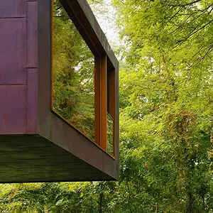 Andrew Berman Architect, copper clad, Writing Studio, Bellport, writing space, tranquil writers cabin, natural light, color change, copper skin