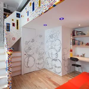 LEGO, I-Beam Design, pixilated renovation, Barcelona Chair, colorful renovation, NYC loft renovation, Sean Kenney,