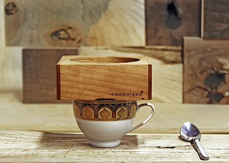Canadiano is a Minimal Pour Over Coffee Maker Made from a Simple Wooden Block