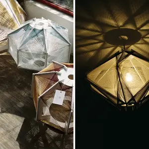 Julie Lansom, Retro-Futuristic style, Sputnik Lamps, paris-based designer, wood and thread, geometric lamps, French design, Russian satellite