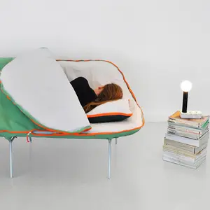 Stephanie Hornig, Camp Daybed, Berlin's University of Arts, nomadic lifestyle, nomadic furniture, multifunctional sofa, sleeping bag on legs, camping inspiration