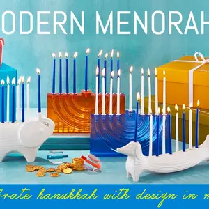 modern menorahs for hanukkah, designy menorahs, modern menorah design, modern menorahs