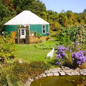 glamping, mongolian-inspired yurt, eco-friendly yurt, Ithaca, Newfield, comfortable retreat, vegetable garden, fruit orchard,