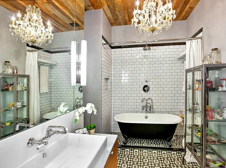 Modern East Village Condo at The Petersfield Features Magnificent Chandeliered Bathroom