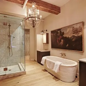 292 Lafayette Street, Elle Decor, ancient Roman tub carved from one piece of marble, custom Robert Ogden light fixture