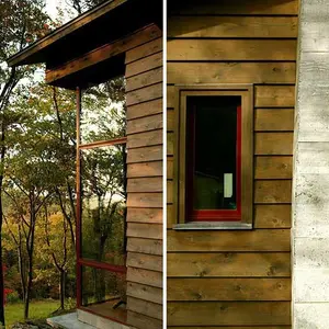 GRADE, elegant rustic, novelist home, Ridge House, Hudson River, forest views, woodland retreat, timber-imprinted concrete
