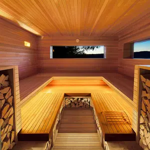 Andre Tchelistcheff, Hudson Valley Spa, wooden sauna, Hudson River views, burnt-orange cedar planks, warm cozy space