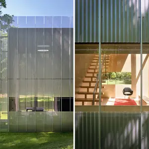 Woodland retreat, perforated steel curtain, Phifer and Partners, Hudson Valley, simple architecture, ethereal home, Salt Point House